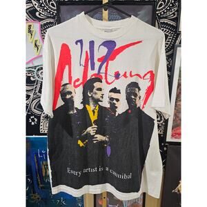 Rare 1991 Vintage U2 Double Sided Zoo Euro Tour Rap Tee, Size Large